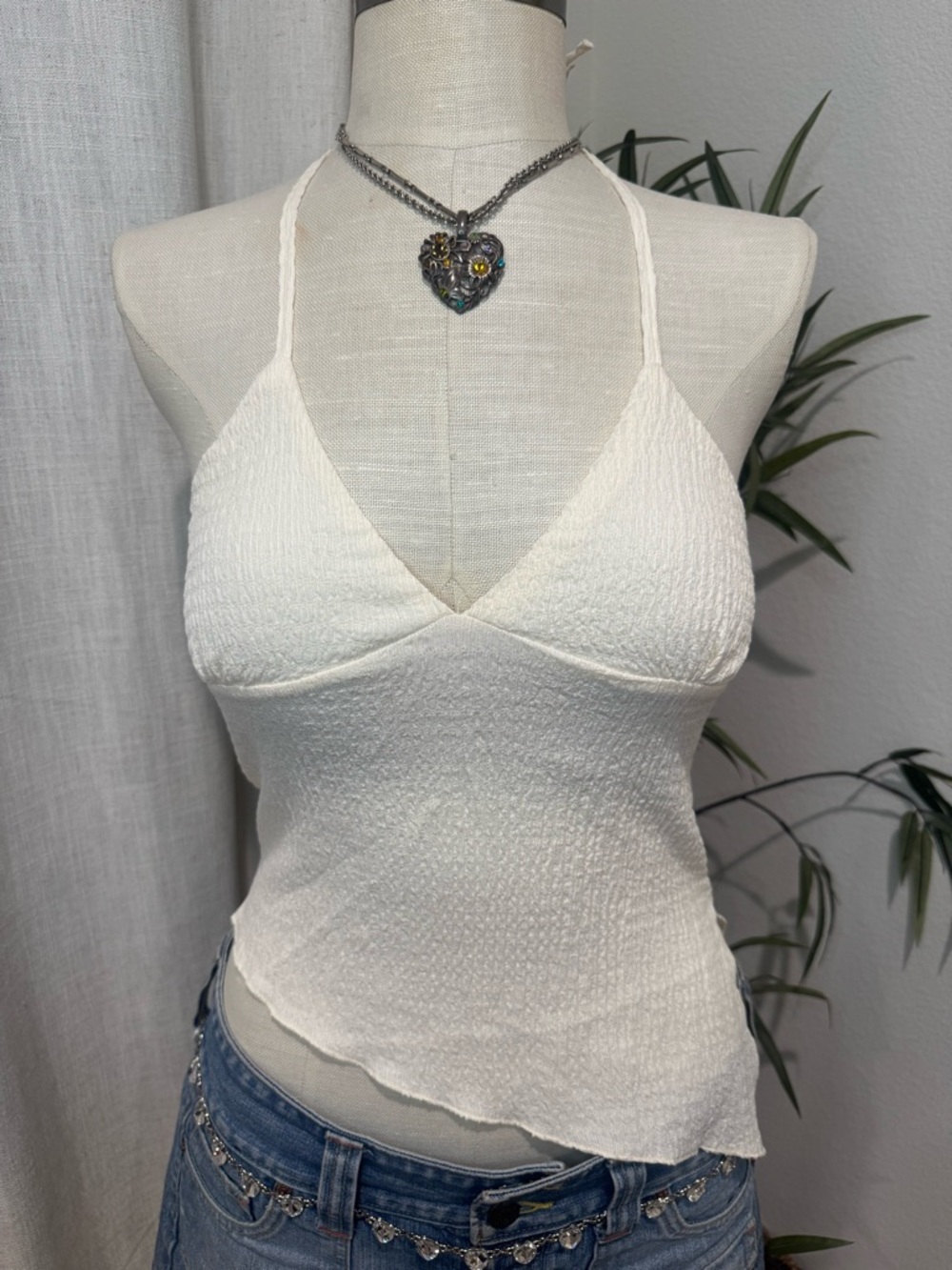 Women's Cream Textured Halter Cami Top